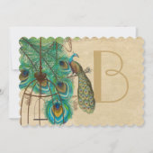 Musical Peacock Bird Cage Feather Wedidng Invitate Kaart (Achterkant)