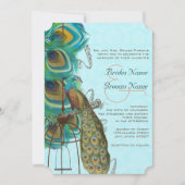 Musical Peacock Bird Cage Feather Wedidng Invitate Kaart (Voorkant)