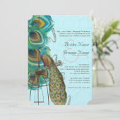 Musical Peacock Bird Cage Feather Wedidng Invitate Kaart (Staand voorkant)