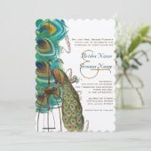 Musical Peacock Bird Cage Feather Wedidng Invitate Kaart (Staand voorkant)