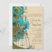 Musical Peacock Bird Cage Feather Wedidng Invites Kaart (Voorkant)