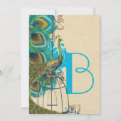 Musical Peacock Bird Cage Feather Wedidng Invites Kaart (Achterkant)