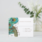 Musical Peacock Bird Cage Feather Wedidng RSVP (Staand voorkant)