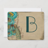 Musical Peacock Bird Cage Feather Wedidng RSVP Kaartje (Achterkant)