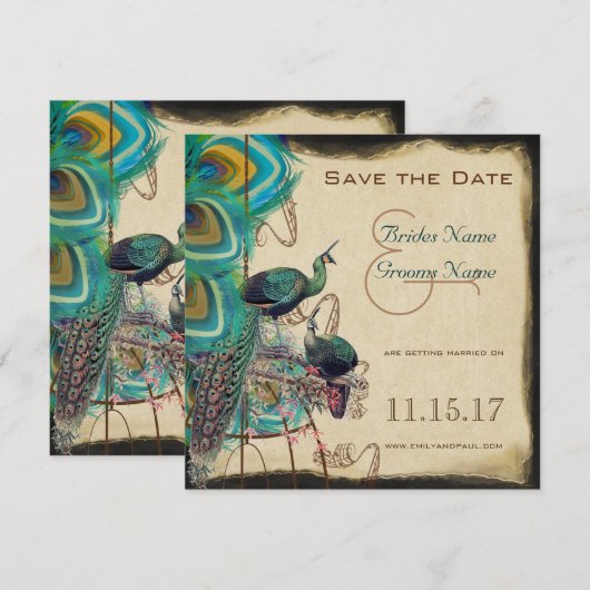 Musical Peacock Bird Cage Tortelduifjes Save the D Kaart (Voorkant / Achterkant)