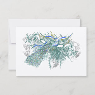 Musical  Peacock Bird Weduwreactiekaart RSVP Kaartje