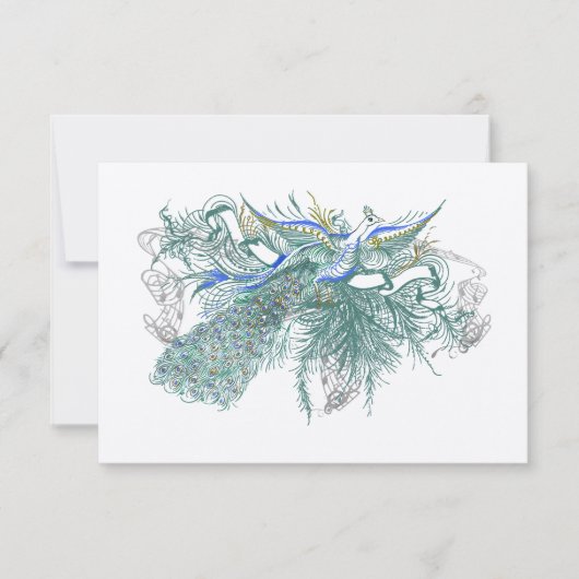 Musical  Peacock Bird Weduwreactiekaart RSVP Kaartje (Voorkant)