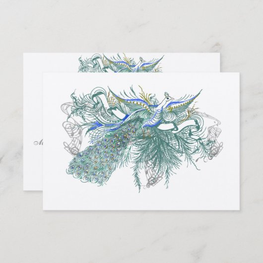 Musical  Peacock Bird Weduwreactiekaart RSVP Kaartje (Voorkant / Achterkant)
