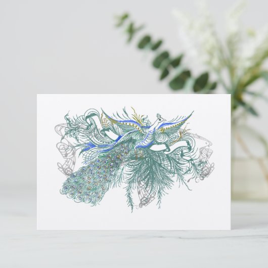 Musical  Peacock Bird Weduwreactiekaart RSVP Kaartje (Staand voorkant)