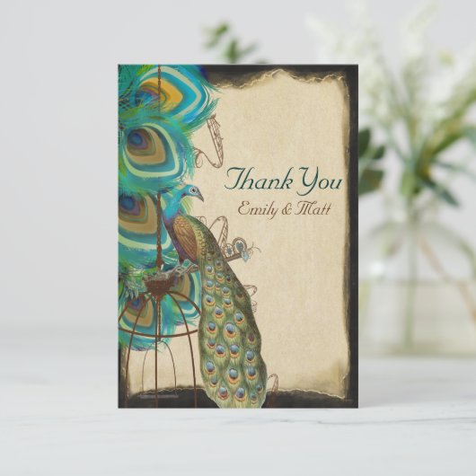 Musical Peacock Birdcage Feather Wedding Bedankt (Staand voorkant)