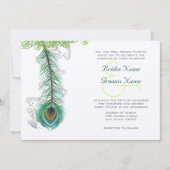 Musical Peacock Feather Dark Wedidng Invitation Kaart (Voorkant)