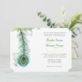 Musical Peacock Feather Dark Wedidng Invitation Kaart (Staand voorkant)