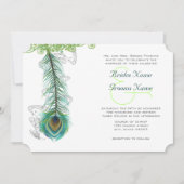 Musical Peacock Feather Dark Wedidng Invitation Kaart (Voorkant)
