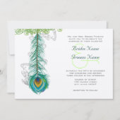 Musical Peacock Feather Wedidng Invitation Kaart (Voorkant)