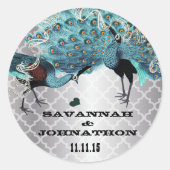 Musical Peacock Silver Moroccan Aqua Weddings Ronde Sticker (Voorkant)