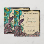 Musical Peacock Vogelkooi Aubergine Save the Date (Voorkant / Achterkant)