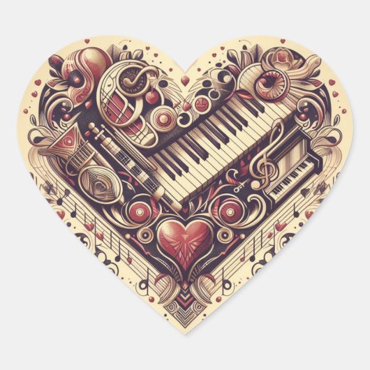 Musical Piano Heart Hart Sticker (Voorkant)