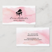 Musical Piano Logo Blush Pink Waterverf Music Visitekaartje (Voorkant / Achterkant)