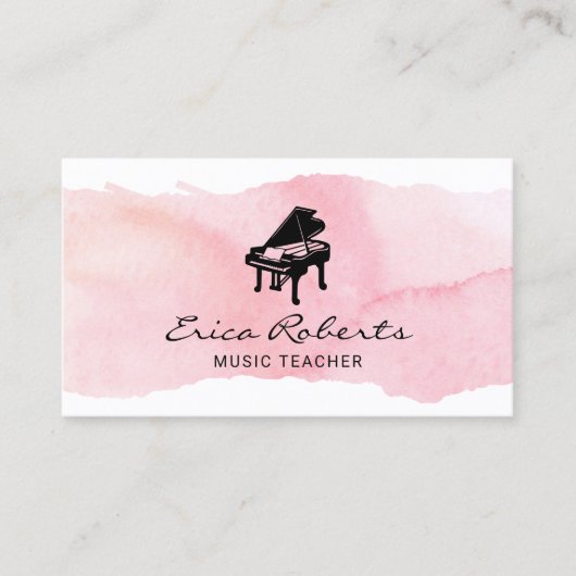 Musical Piano Logo Blush Pink Waterverf Music Visitekaartje (Voorkant)