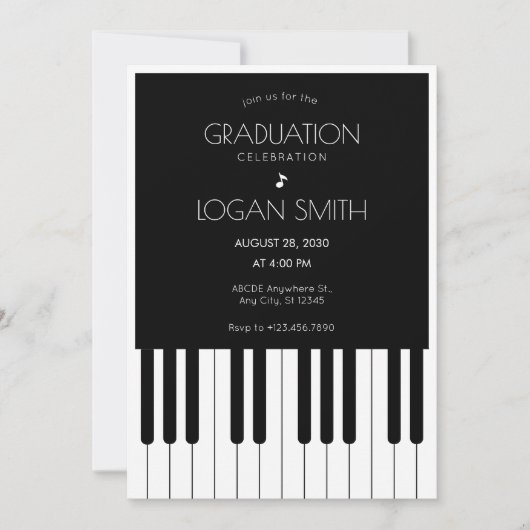 Musical piano zwart-wit Afstuderen Kaart (Voorkant)