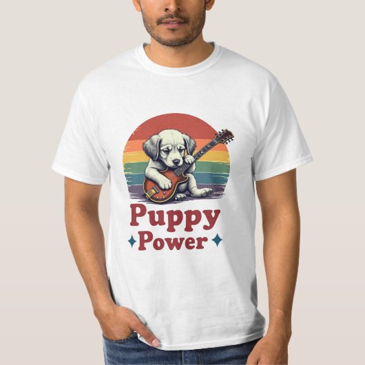 Musical Puppy Power - Schattigee hond met gitaar T-shirt (Voorkant)