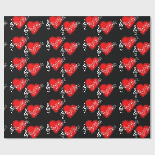Musical Red Hearts Cadeaupapier (Vlak)