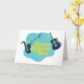 Musical Retro Saxophone en Guitar Birthday Kaart (Gele Bloem)