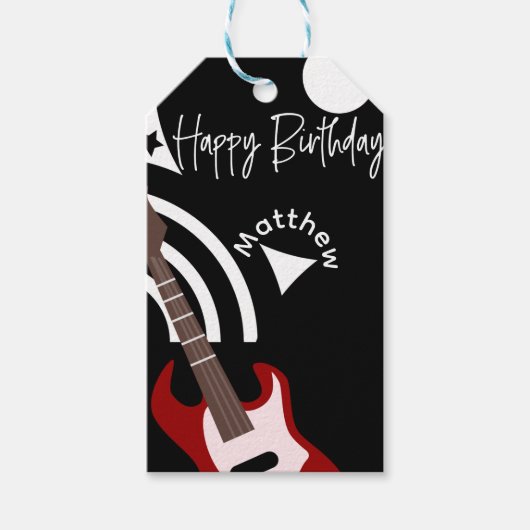 Musical Rock Star Electric Guitar Birthday Cadeaulabel (Voorkant)