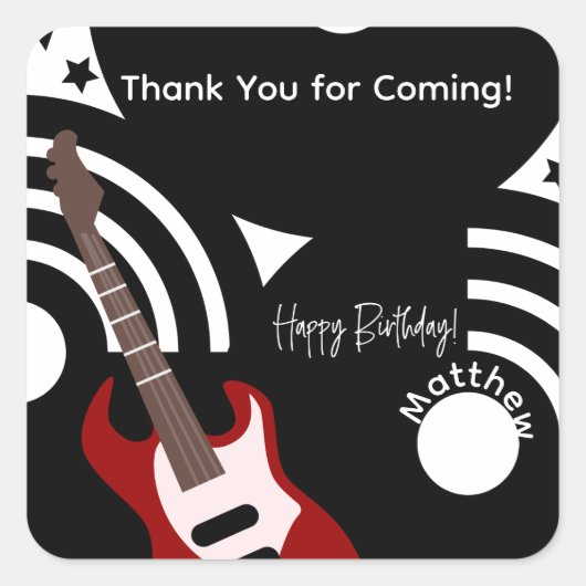 Musical Rock Star Electric Guitar Birthday Vierkante Sticker (Voorkant)