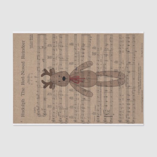 Musical Rudolph Red Nose Reindeer Teddy Bear Tissuepapier (Voorkant)