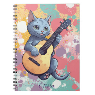 Musical Russisch Blauwe Kat Notitieboek met Gitaar