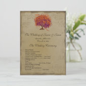Musical Rustic Forest Red Heart Tree Wedding Programmakaart (Staand voorkant)