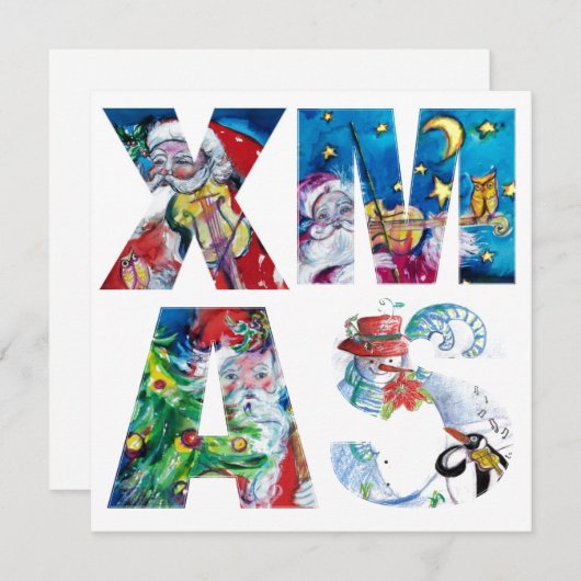 MUSICAL SANTA AND SNOWMAN XMAS NACHT PARTIJ KAART (Voorkant / Achterkant)