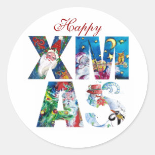 MUSICAL SANTA AND SNOWMAN XMAS NACHT PARTIJ RONDE STICKER