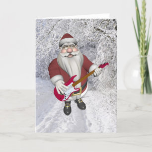 Musical Santa Claus With Red Electric Guitar Feestdagen Kaart