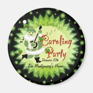 Musical Santa Elf Caroling Party Invitation Magnet