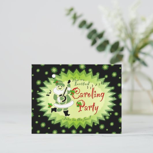 Musical Santa Elf kerstCaroling Party Invitat Kaart (Staand voorkant)