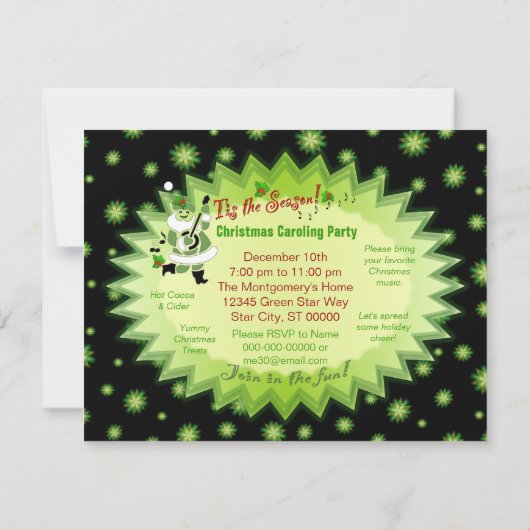 Musical Santa Elf kerstCaroling Party Invitat Kaart (Achterkant)