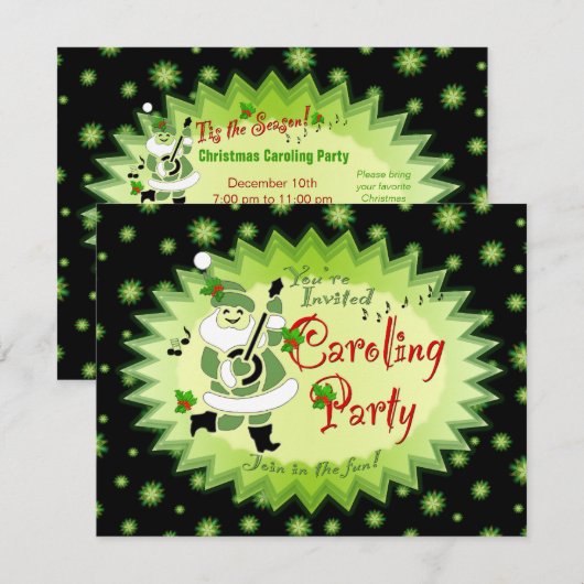Musical Santa Elf kerstCaroling Party Invitat Kaart (Voorkant / Achterkant)
