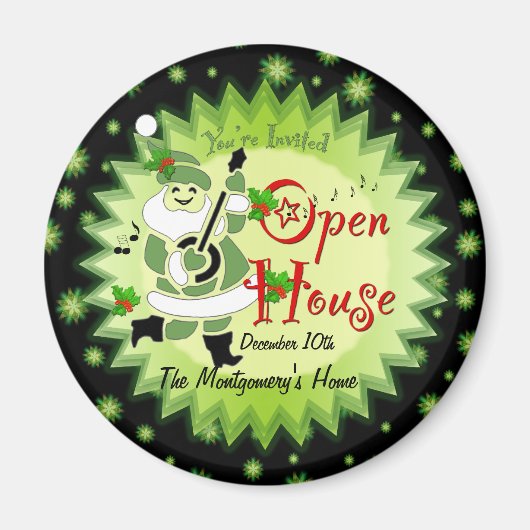 Musical Santa Elf Open House Invitation Magnet (Voorkant)