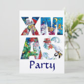 MUSICAL SANTA & SNOWMAN XMAS NIGHT PARTY champagne Kaart (Staand voorkant)