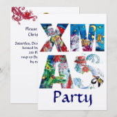 MUSICAL SANTA & SNOWMAN XMAS NIGHT PARTY champagne Kaart (Voorkant / Achterkant)