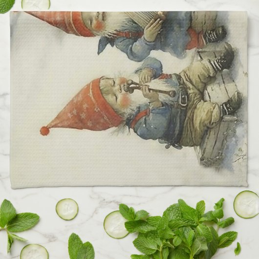 Musical Scandinavian Kerstgnomen Theedoek (Gevouwen)