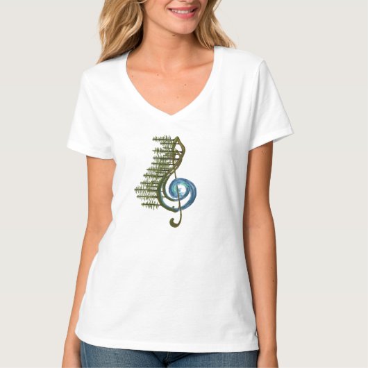 Musical Sol Key Natuur Symbool V-hals T-shirt (Voorkant)