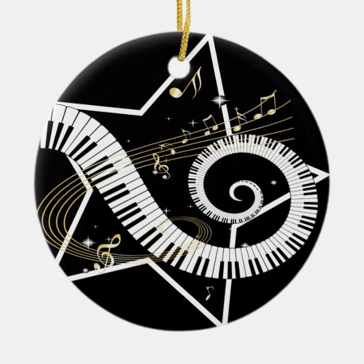 Musical Star golden notes Keramisch Ornament (Voorkant)