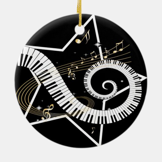 Musical Star golden notes Keramisch Ornament (Achterkant)