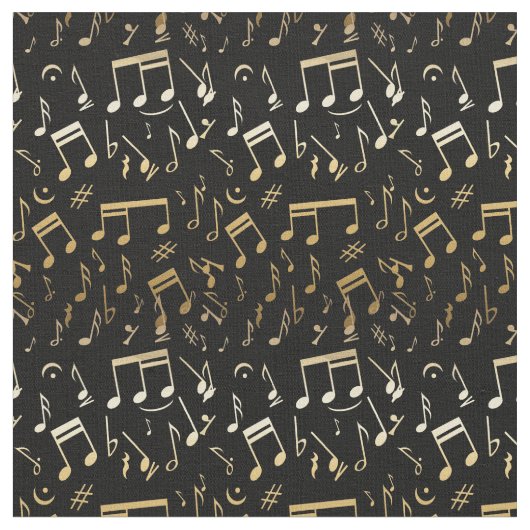 Musical Star print golden notes Stof (Close Up)