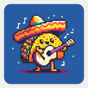 Musical Taco - Grappig Pixel Art Mariachi Design Vierkante Sticker