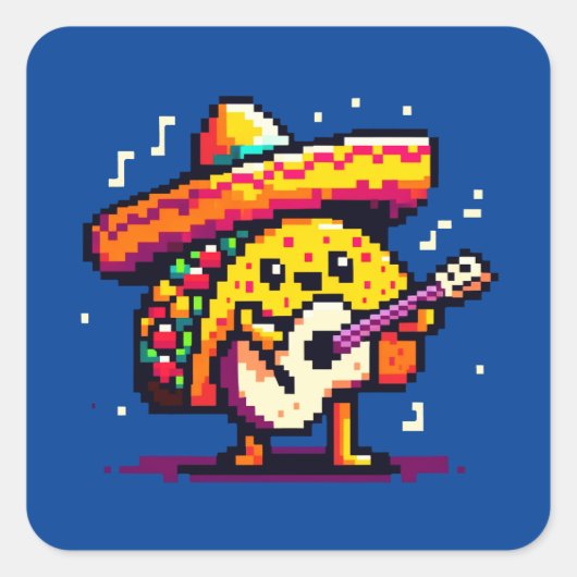 Musical Taco - Grappig Pixel Art Mariachi Design Vierkante Sticker (Voorkant)