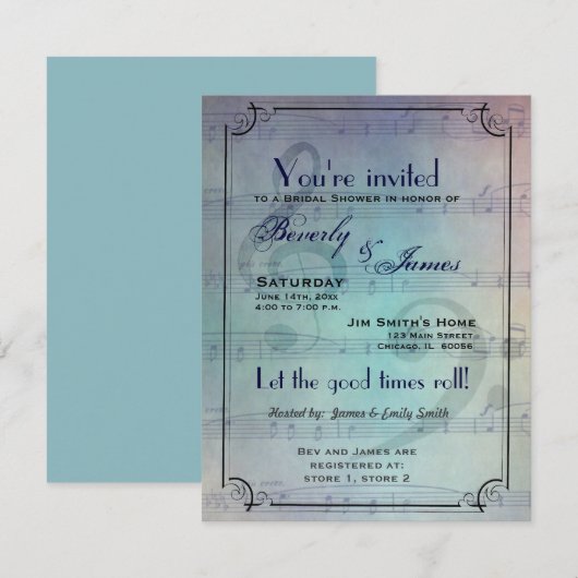 Musical themad bridal doucheuitnodiging kaart (Voorkant / Achterkant)